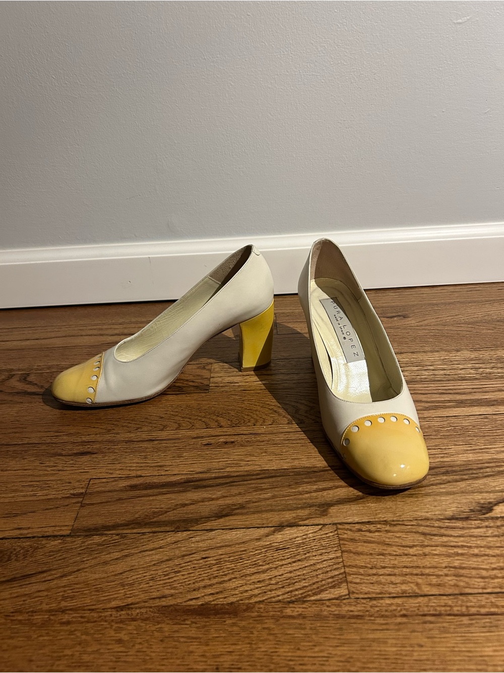 Pura Lopez Cream and Yellow vintage heels